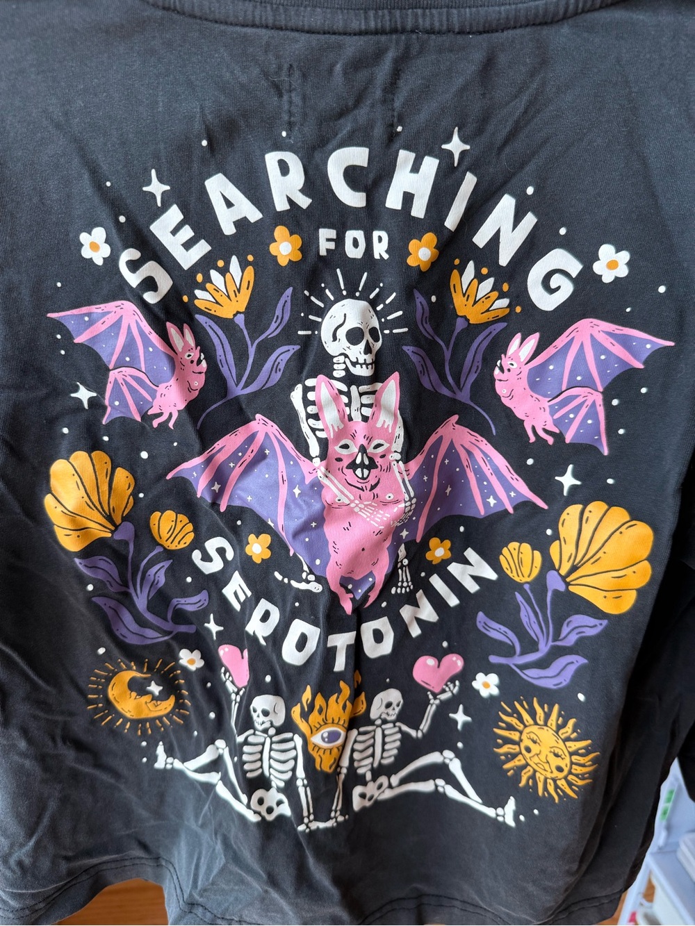 Octopied Mind Black Long-Sleeve Cropped Graphic Tee with Yellow Sun - Picture 3 of 5